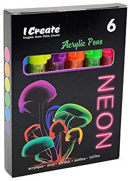 I Create Acrylic Painting Pens (NEON) | Set of 6 | Weather Resistant | Perfect for crafting, lettering, and DIY projects