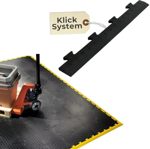 10x Randleiste Male Schwarz Klickfliesen Bodenplatte Kunststoff Garage Garagenboden Klickfliesen Werkstattboden PVC Fliesen Garage Industrieboden Platten Gewerbeboden