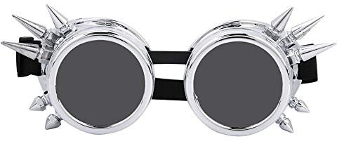 Longzhuo Winddichte Steampunk Vintage Stachelbrille Cyber Brille Victorian Mens Womens Cosplay Goth Round(Silver)
