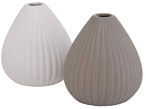 CasaJame Deko Steingut Vasen Set, Weiß & Grau, Tropfenform, Keramik, Strukturierte Oberfläche, 11 cm Höhe, 10 cm Durchmesser, Ideal für Wohnzimmer & Tischdekoration