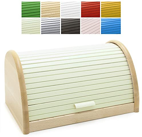 HolzFee Brotkasten Holz 39 cm Brotbox Buche Rollbrotkasten BK-RB Farbauswahl (Vanille)