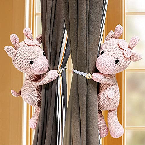 Raffhalter mit Cartoon-Vorhangschnalle, Tier-Gurthaken und Clip für Kinderzimmer, Fensterdekorationen (rosa Hirsch), 2 Stück