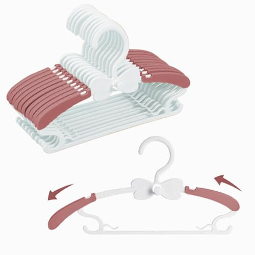 WJWSKI Kleiderbügel Kinder,29-37CM Mitwachsende Kinderkleiderbügel 20 Stück Stapelbare Baby Kleiderbügel mit Hosenständer Platzsparend Kinderbügel rutschfeste Kunststoff Baby Bügel (Rot mit Weiß)