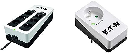 Eaton Onduleur 3S 450 FR - Off-line UPS - 3S450F - 450VA (6 prises FR) Noir/Blanc & Multiprise/Parafoudre - Eaton Protection Box 1 FR - PB1F - 1 prise FR - Blanc & Noir