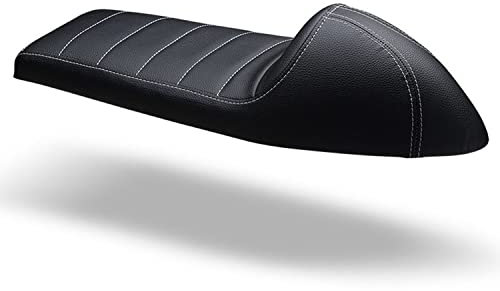 C-Racer Universeller voll bezogener Café-Racer-Sitz, Sitzbank Motorrad, schwarze Polsterfarbe, Rautensteppung, weiße Fadenfarbe PN: SCR1FC