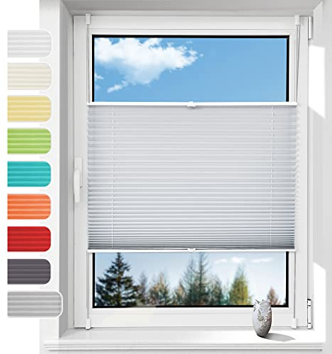 Linhu Plissee ohne Bohren mit Klemmhalter Hellgrau 80x200cm (BxH), Faltrollo Jalousie Sichtschutz und Sonnenschutz, Blickdicht & Lichtdurchlässig, Rollo für Fenster & Tür