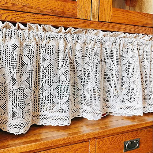 CULASIGN Scheibengardine Kurzgardine, Cáfe Vorhänge, Landhausstil Hohl Blumen-Stickerei Muster Gardine, Vintage Spitze Häkelgardine Bistrogardine (Größe: W150xH60cm)