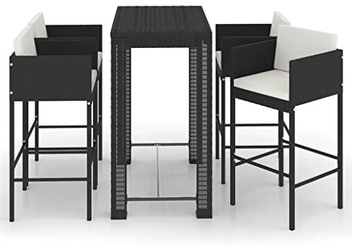 vidaXL Gartenbar Set 5-TLG. mit Kissen Theke Bar Tresen Gartentheke Bartisch Stehtisch Barhocker Barstuhl Gartenmöbel Poly Rattan Schwarz