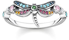THOMAS SABO Damen Ring Libelle mit bunten Steinen Silber 925 Sterlingsilber, Geschwärzt, Kaltemail TR2383-314-7