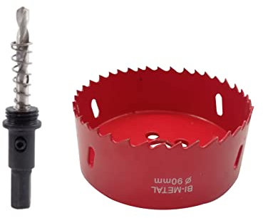 TUNEZ® Lochsäge M42 Bi-Metall Lochschneider Set mit Sechskant Dorn und Zentrierung Metallbohrer Lochsäge Kit für Holz Metall Gipskarton Eisenblech Rohr Kunststoff (90 MM)