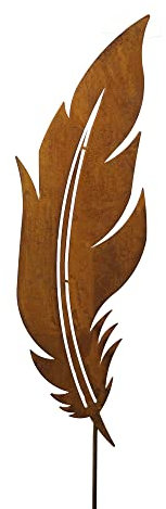 Bornhöft Gartenstecker Feder 115cm Beetstecker Metall Rost Gartendeko Edelrost rostige Dekoration für den Garten (Feder 75cm + 40cm Stab)