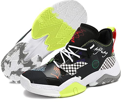 ASHION Basketball Schuhe Herren Sneakers Anti-Skid Atmungsaktiv Outdoor Sportschuhe(B Schwarz,45EU)