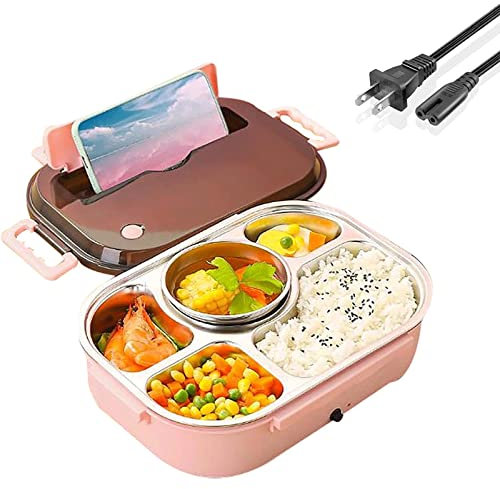 OLOTU Inossidabile Contenitore per Il Pranzo Elettrico da 60 W, scaldavivande in Acciaio Inossidabile con Scodella per zuppa, Resistente Scatola riscaldante a Prova di perdite Portatile