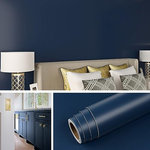 Livelynine Tapete Selbstklebend Dunkelblau 40CMx10M Klebefolie Möbel Blau Möbelfolie Küche Matt Abwaschbar Tapete Schlafzimmer Flur Kinderzimmer Tiefseeblau Folie für Küchenschränke Bad Wand Gaderobe