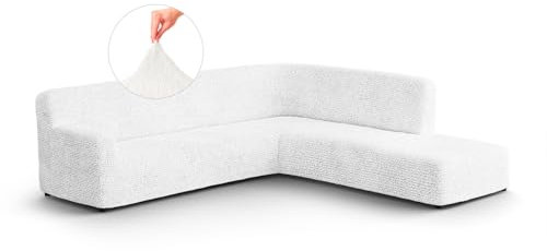 PAULATO - Ecksofa-Husse mit rechter Halbinsel aus einfarbiger Mikrofaser, bi-elastisches, kratzfestes und maschinenwaschbares Gewebe, patentierte WavyTech-Technologie, Made in Italy - Weiß