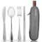 Quatish Camping Besteck, 5 Stück Edelstahl Reisebesteck mit Etui, Besteckset to Go, Edelstahl Bestecktasche für Unterwegs, Outdoor, Reise, Arbeit, Schule, Silber