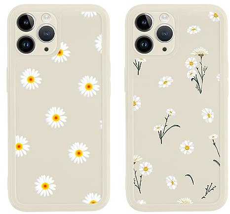 Yoedge 2 Stück Blumen HandyHülle für iPhone 12 Pro Hülle Blume 6,1, Silikon Handy Hülle für iPhone 12 Pro Case 3D Daisy Gänseblümchen Muster Aesthetic Mädchen Frauen Geschenk Schutzhülle Weiß Cover