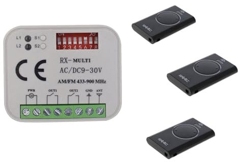 ECI - Kit de recepción de 2 canales RX MULTI 9-30 V + 3 unidades mando a distancia XT2 433 negro ya programado