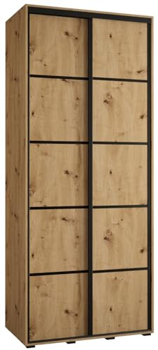MEBLE KRYSPOL Davos 4 100 Schrank mit Zwei Schiebetüren für Schlafzimmer - Moderner Kleiderschrank mit Kleiderstange und Regalen - 235,2x100x60 cm - Artisan Artisan Schwarz