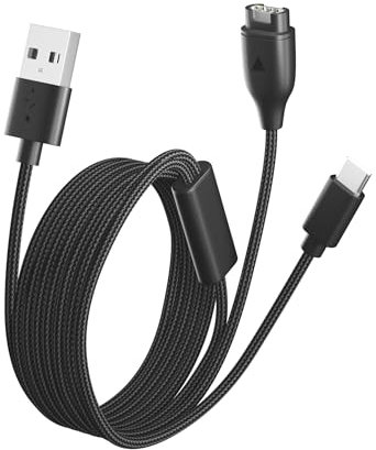Bicmice Cable de carga múltiple para Garmin Instinct Vivoactive Forerunner Venu Vivosmart Fenix GPS Smartwatch 2 en 1 Cable USB trenzado de nailon con USB-C para teléfonos, tabletas, auriculares,