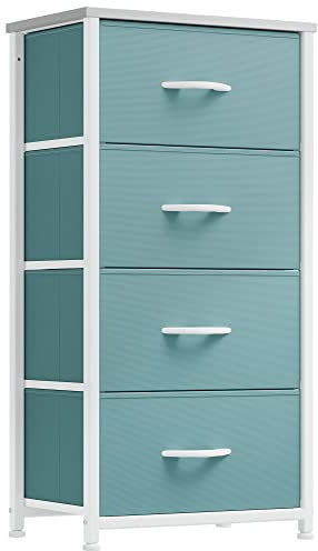 YITAHOME Kommode, Schrank, Aufbewahrungsschrank, 4 Schubladen aus Stoff mit Griffen, Aufbewahrungskommode, Grün