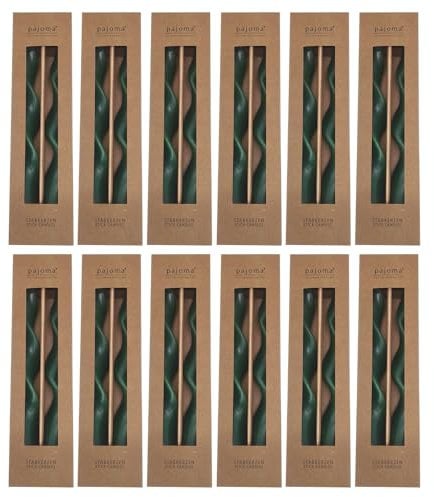 pajoma® Gewundene Stabkerze 24er-Set, Grün | Höhe 25 cm Ø 2 cm | Brenndauer ca. 5 Stunden - Spiralkerze mit 42g Wachsgewicht | Premium Qualität