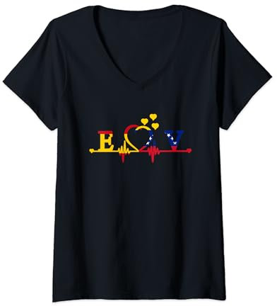 España Venezuela Bandera Día de los Enamorados San Valentin Camiseta Cuello V