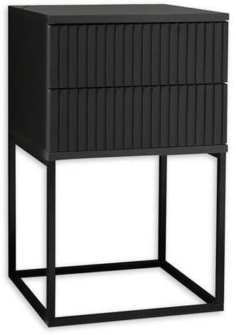 MARLE Nachttisch in Graphit - Moderner Nachtschrank mit Schubladen und schwarzem Metallgestell - 40 x 65 x 38,5 cm (B/H/T)