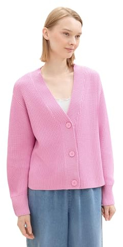 Tom Tailor Denim Damen Basic Strickjacke mit Knöpfen,31646 - Soft Summer pink, XL