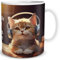 TRIOSK Tasse Katze lustig mit Spruch Musik an Welt aus Katzenmotiv Geschenk für Katzenliebhaber Musiker Frauen Freundin Kollegin, Keramik 300ml