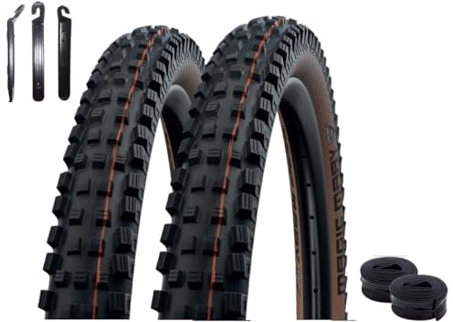 2 x Faltreifen Schwalbe Magic Mary Evolution Super Gravity E-50 Schwarz/Bronze 62-584 (27.5x2.40) + 2 x Schwalbe Schläuche DV19 inkl. Reifenheber