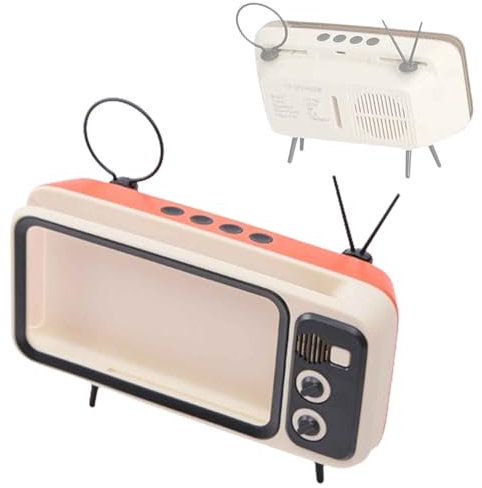 ADovz Retro-TV-Telefonständer, Telefonbildschirmhalterung im Retro-TV-Stil, dekorativ, Telefonbildschirmhalterung im TV-Stil (orange Black,Three-in-one Stand)