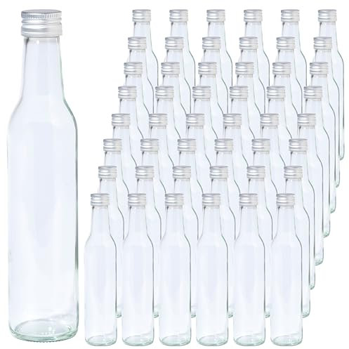 Vitrea 48 leere Glasflaschen 250ml Schraubverschluss Silber - kleine Flaschen zum Befüllen mit Deckel - für Saft, Getränke, Likör, Öl, Saucen - 48 Stück, PP28, Cool