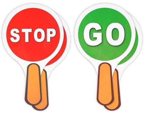 Thinp Lot de 4 panneaux stop and go, panneaux lumineux double face stop & go rouge et vert, panneau d'arrêt en PVC imperméable pour les étudiants, enseignant la sécurité routière, 25,4 x 15,9 cm