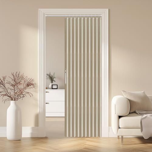 AJAZZ 100% Blackout Magnetic Door Curtain - Pleated Folding Accordion Closet Door Curtain - Invisible, Applicable for Bedroom & Living Room (Cream Yellow, 52 W x 78 L, 1 Panel)