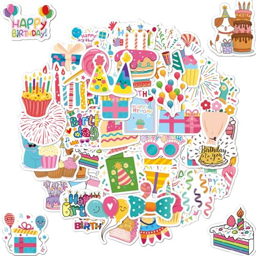 50 Stück Sticker Geburtstag,Selbstklebende Geburtstags Aufkleber für Kinder Erwachsene Gästebuch Geburtstag, Fotoalbum, Geburtstagskarten & Geschenke Party Dekorations