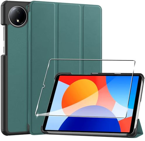 Heioloo Funda para Xiaomi Redmi Pad SE 8.7 4G 2024 Protectora Carcasa con Auto-Sueño/Estela, + [1 Piezas] Templado Protector de Pantalla [PU Cuero] [Ultradelgada Carcasa] [Función de Soporte] Verde