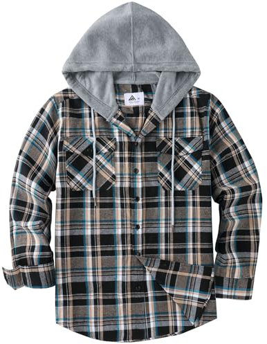 SwissWell Chemise Homme à Carreaux Flanelle Chemise Bûcheron Homme Surchemise Manches Longues Capuche Bouton Chemise Décontractée Bleu Foncé Marron 2XL