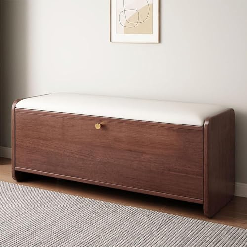 Shoe Cabinet with 2 Flip Drawers, Wooden Shoe Rack Bench with Padded Seat, Entryway Bench with Solid Wood Frame, Modern Shoe Rack Organizer for Closet, Hallway, Mumroom(Size:80cm,Color:Dark walnut)