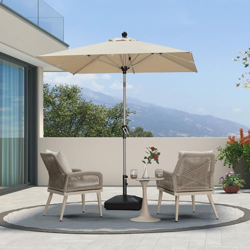 PURPLE LEAF Sonnenschirm Quadratisch 200 x 200 cm Kinckbar Gartenschirm mit Kurbel zum Öffnen Schließen Aluminium Marktschirm UV 50+ Tischschirm Waterdicht Mittelstockschirme für Gärten Market, Beige