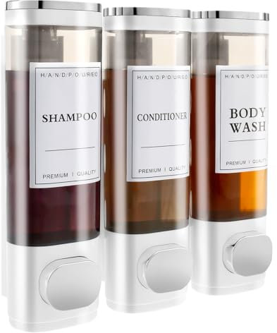 PATNFR Shower Soap Dispenser Wall Mounted Shower Gel Large Capacity 3 Chamber No Drill Shampoo and Conditioner Dispenser Easy to Refill for Bathroom Kitchen Hotel Restaurant