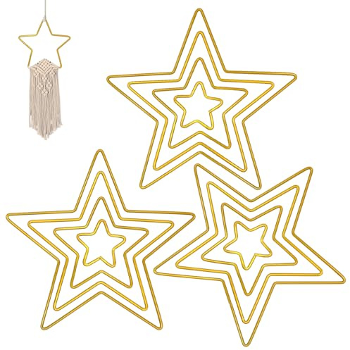 12 Stück Golden Metallring Stern 5/10/15/20 cm Metallringe zum Basteln | Metall Stern Basteln, Traumfänger Ringe, Metallsterne zum Hängen, Metallsterne zum Basteln Kranz Traumfänger DIY Deko