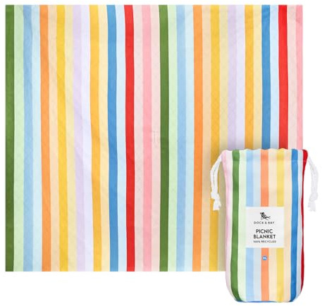 Dock & Bay Picknickdecke - Schnell trocknend und wasserfest - 100% recycelte Materialien - Large (66x66) - Candy Stripes