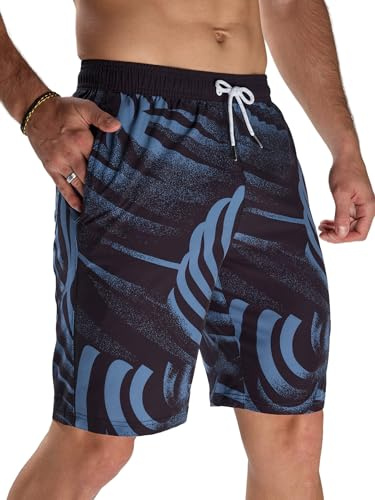 Arcweg Traje de baño para hombre con forro de compresión 2 en 1 de 9 pulgadas, traje de baño de secado rápido para hombre, para surf, verano, playa, Ondas negras, X-Small