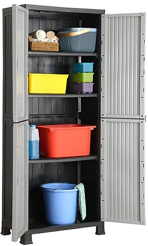 Xichuzi Kunststoffschrank, Lagerschrank, Kunstoffschränke, Putzmittelschrank, Beistellschrank, Geräteschrank, Mehrzweckschrank, 68x39x171,5 cm