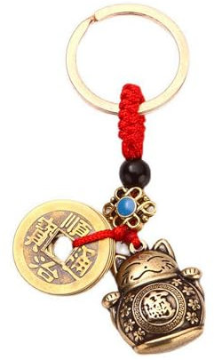 HLMYER Porte-clés en forme de chat porte-bonheur Glod, porte-clés Feng Shui, pièce de monnaie porte-bonheur en forme de chat porte-bonheur, accessoires de breloque, pendentif Feng Shui, porte-clés