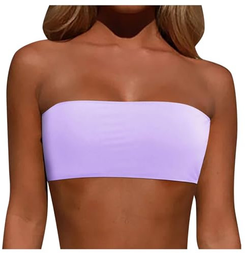 Generisch 2025 - Costume da bagno da donna, senza spalline, top bikini a fascia, Lilla, XS