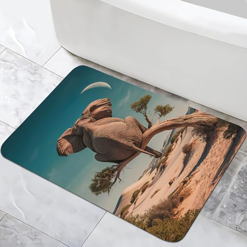 YISUMEI Badematte, 40 x 60 cm, Elefant im Mondlicht, rutschfest mit Kautschuk-Rückseite, Schnell Trocknend, Wasserdicht