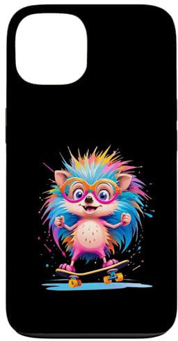 Lustiger Comic-Igel mit Brille auf Skateboard Hülle für iPhone 13