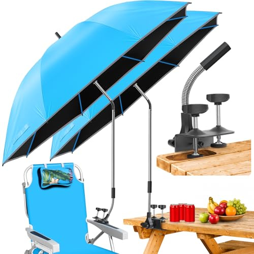 QTREE intelligence Beach Umbrella,2PACK 48.7inch Chair Umbrella with Clamp Adjustable 360°,UV Protection Large Camping Chair Umbrellas for Camping Chair, Glof Cart,Table(Chair,Table not Include)